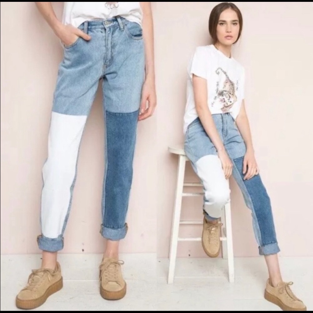 Rare Brandy Melville Kenzo Denim Two-Tone Patch Jeans